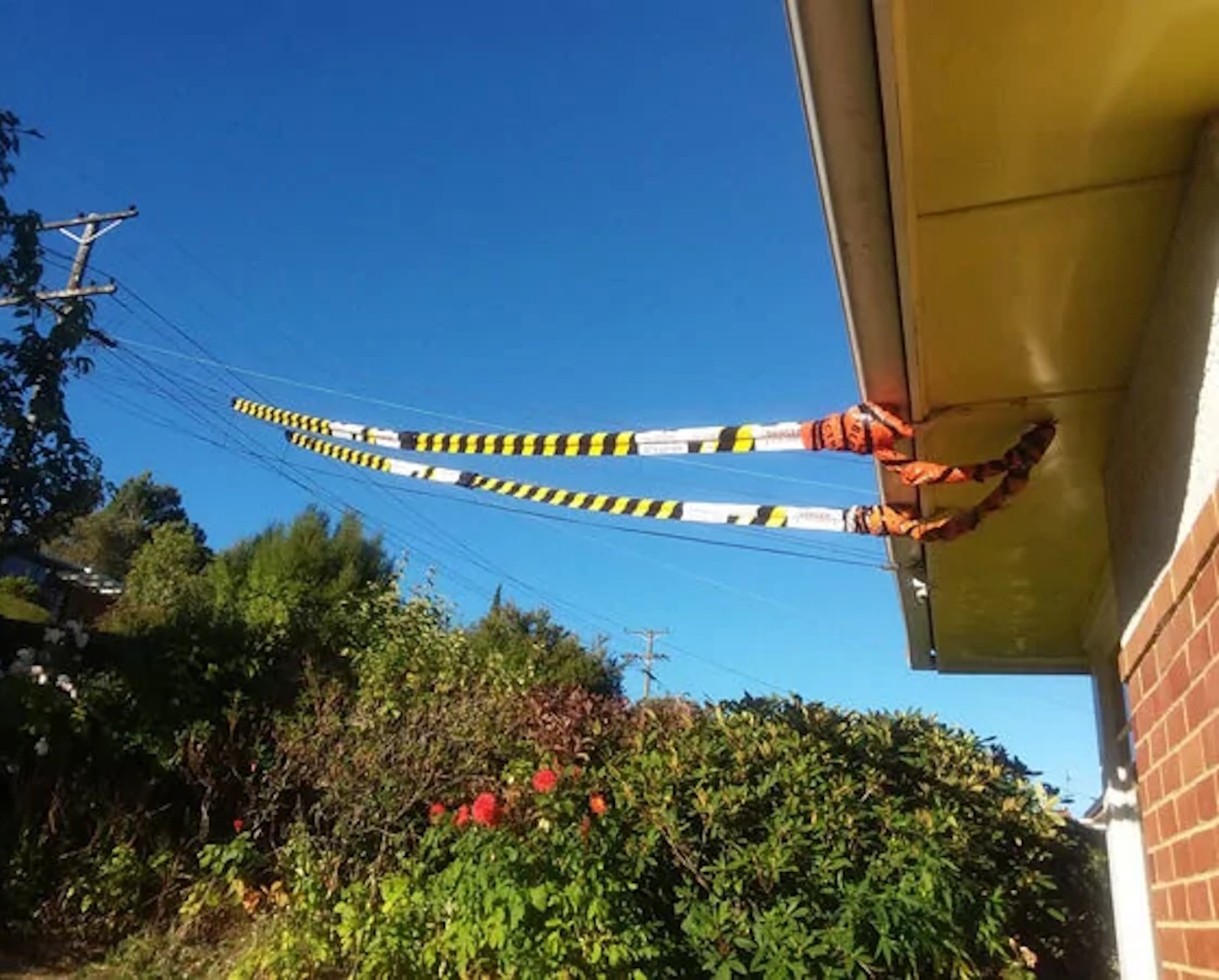 Installation on a house of Tiger Tails